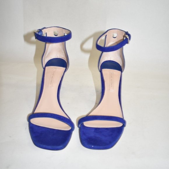 $500 STUART WEITZMAN SIMPLE SQUARE TOE SUEDE SANDAL NUDIST ROYAL BLUE 8 (DA9) - Picture 2 of 6
